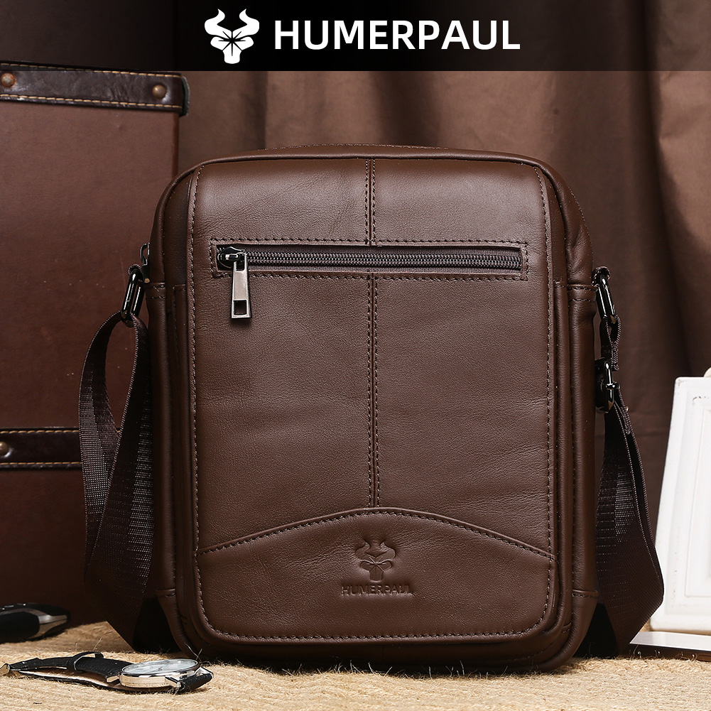 Leather Work Bag Men - HUMERPAUL Genuine Leather Crossbody Bag for