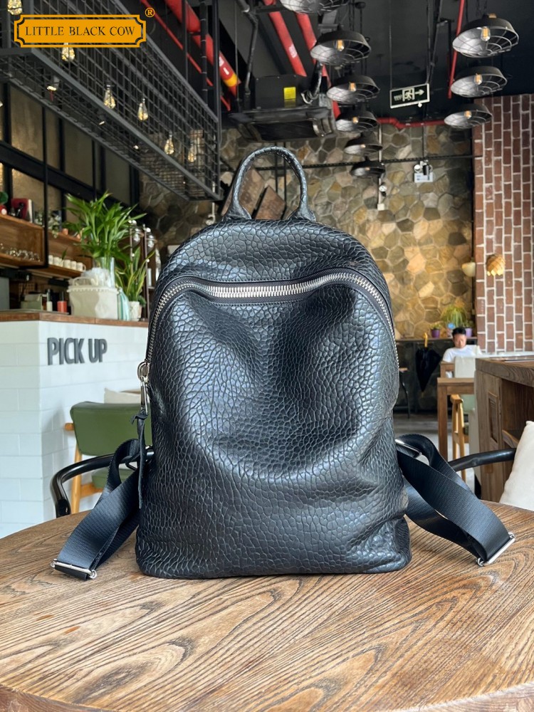 Leather Work Bag Men - Soft Natural Sheepskin Casual Backpack Unisex