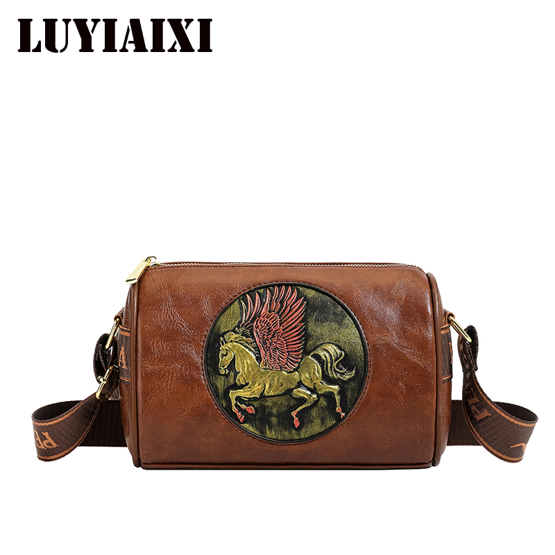Leatherwork Flowers - Retro Embossed Flower Leather Shoulder Bag
