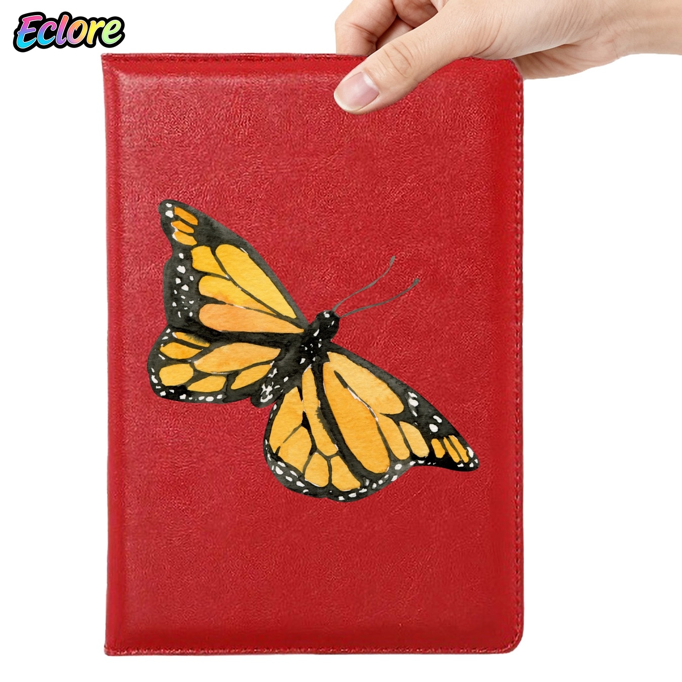 Leatherwork Journal - Watercolor Orange Butterfly Faux Leather Notebook