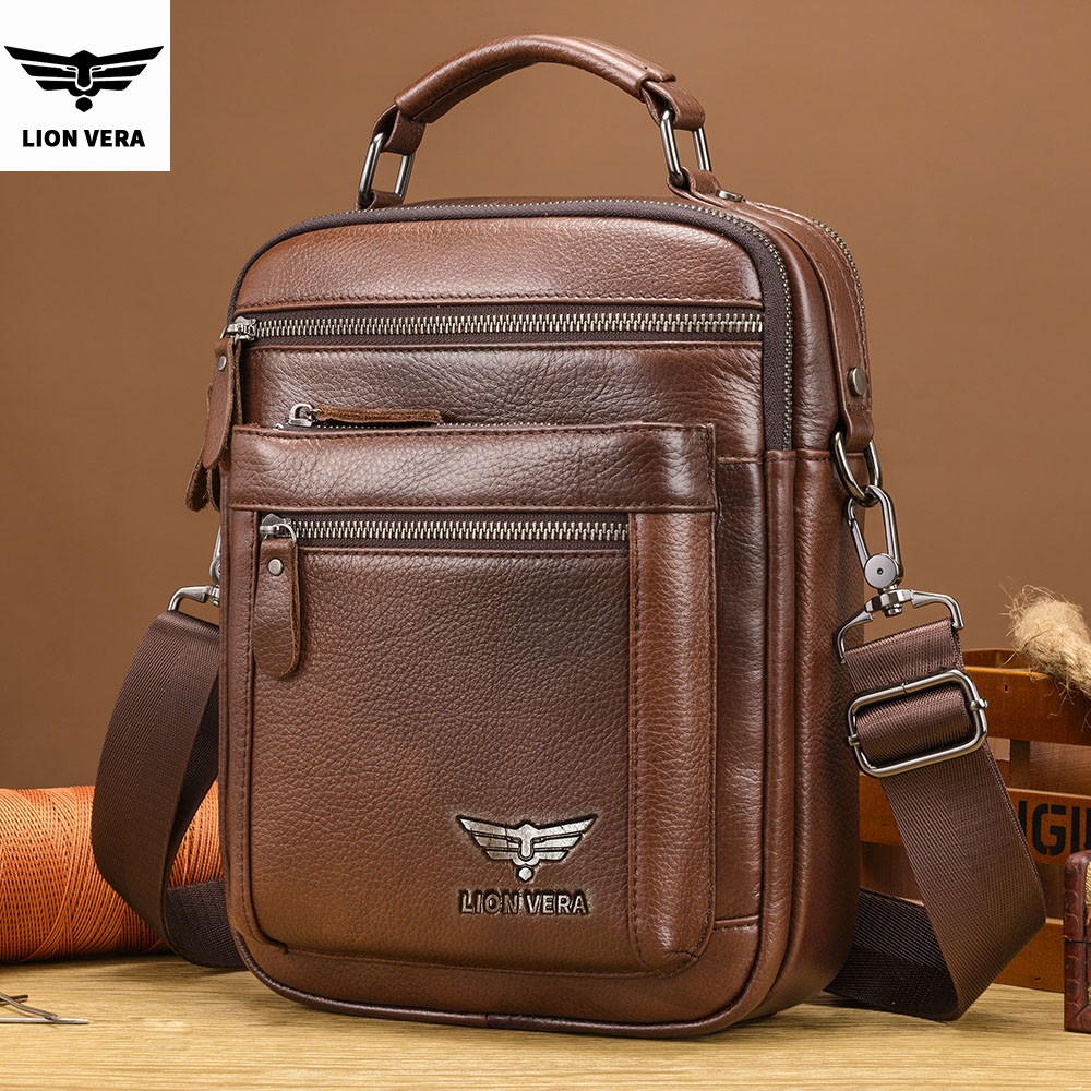 Leather Work Bag Men - LION VERA Men's Shoulder Bag Casual