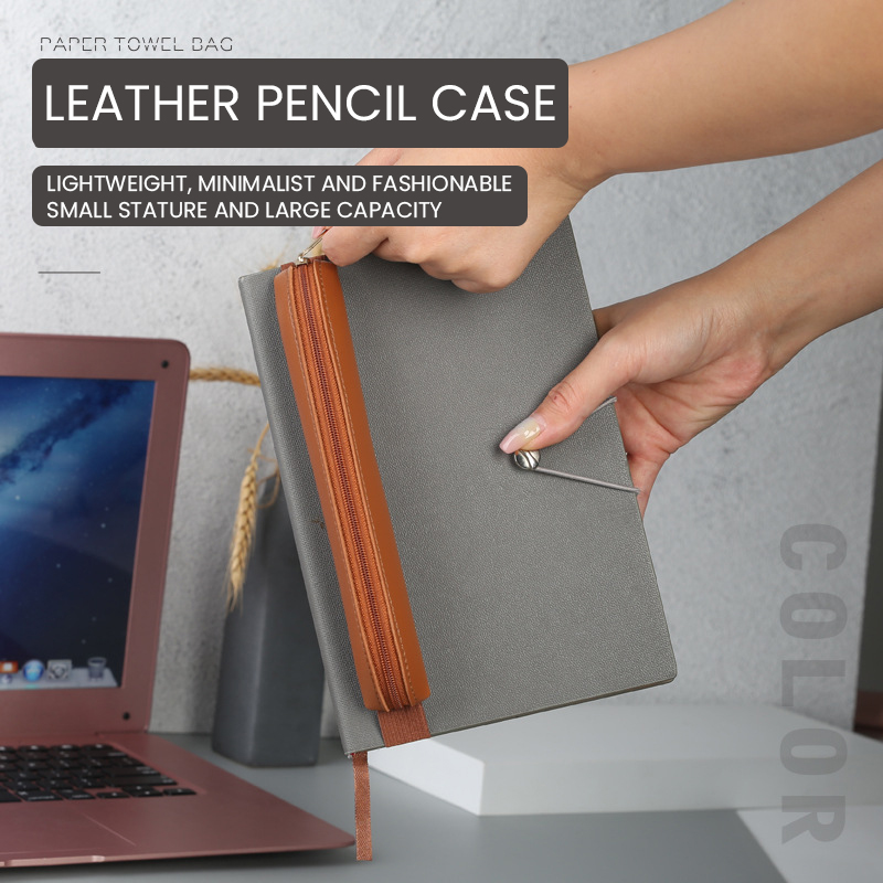 Pu Leather Pen Holder Zippered - огляд і ціна Leather Work Notepad